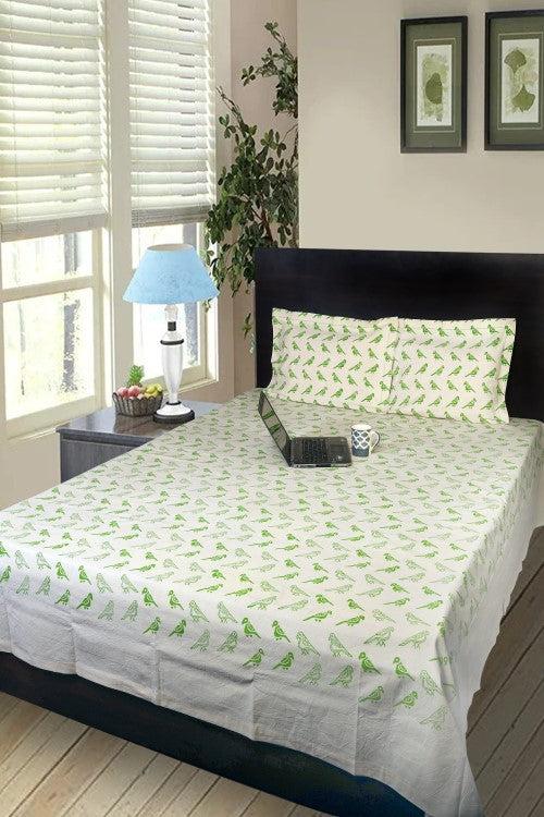 Rustic Route'S Hand Block Printed Cotton Bedspread, A Sustainable Dream Parrot Green