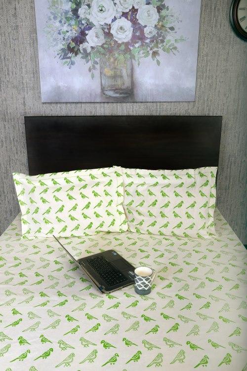 Rustic Route'S Hand Block Printed Cotton Bedspread, A Sustainable Dream Parrot Green