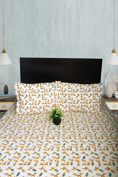 Rustic Route'S Hand-Printed Cotton Bedspread Teal Blue, Gray & Occur Yellow