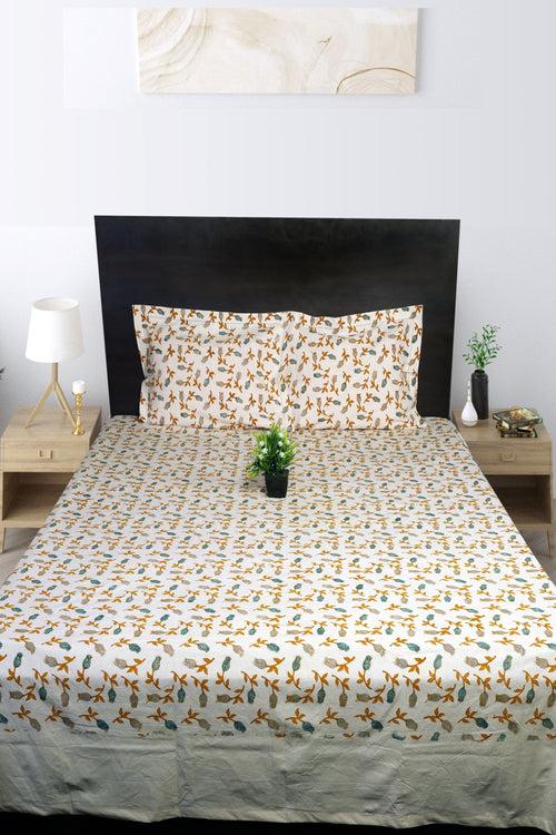 Rustic Route'S Hand-Printed Cotton Bedspread Teal Blue, Gray & Occur Yellow