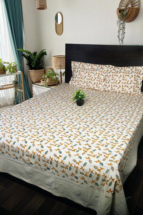 Rustic Route'S Hand-Printed Cotton Bedspread Teal Blue, Gray & Occur Yellow