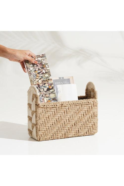 Sirohi Rustic Reverie Magazine Organizer | Jute & White