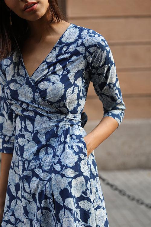 Okhai 'Ikigai' Pure Cotton Indigo Wrap Dress