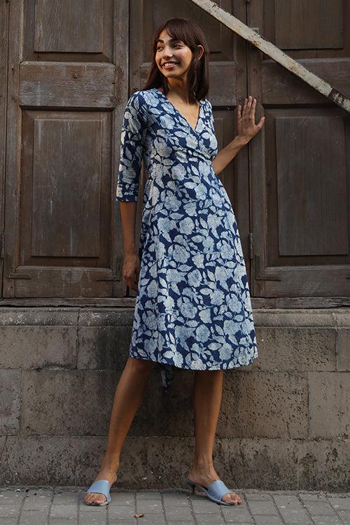 Okhai 'Ikigai' Pure Cotton Indigo Wrap Dress