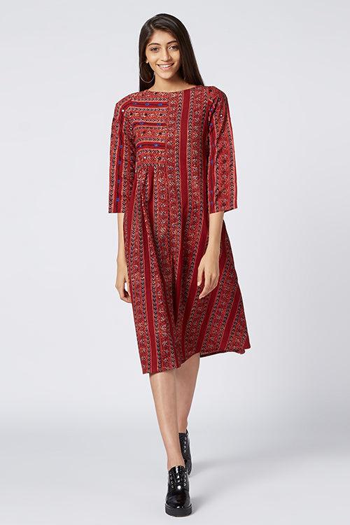 Okhai 'Shyra' Cotton Ajrakh Embroidered Dress