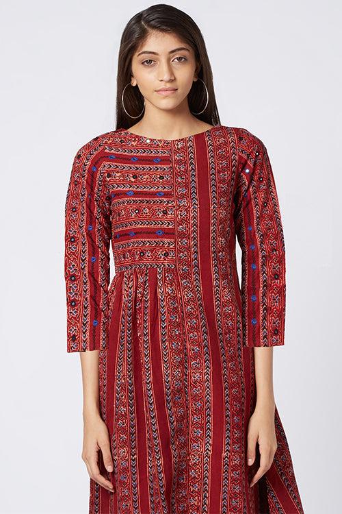 Okhai 'Shyra' Cotton Ajrakh Embroidered Dress