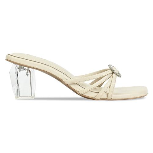 Crystal Buckle White  Heel