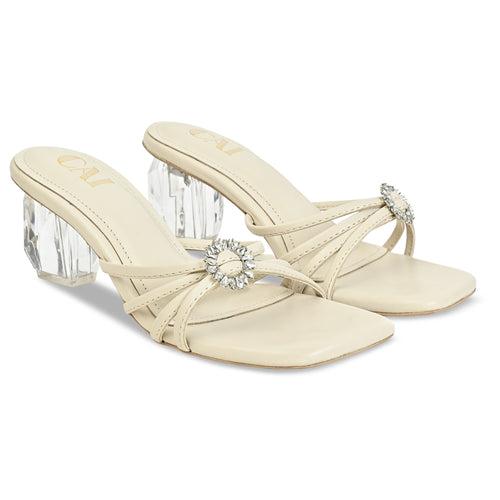 Crystal Buckle White  Heel