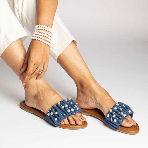 Woven In Pearl Denim Flat