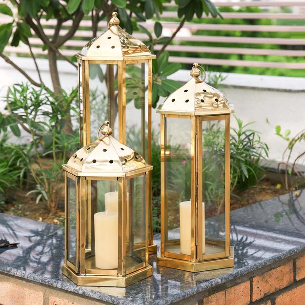 Umbrella Lantern - Hexagonal Shiny Brass Finish