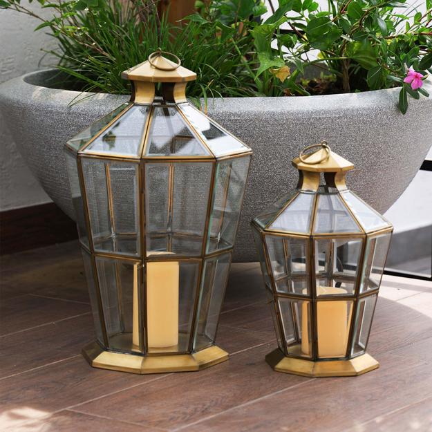 Bevelled Glass Octagonal Lantern Matt Brass Finish