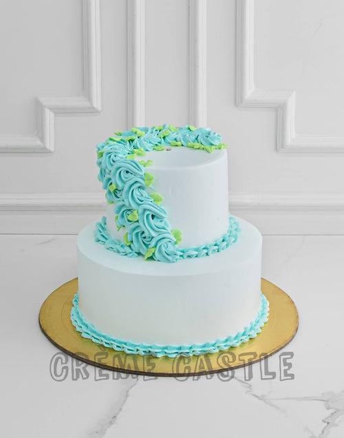 Blue Floral Wedding Cake