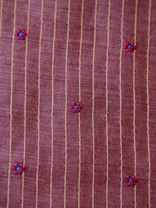 Signoraa Wine Chanderi Zari Strips Butti Embroidery Fabric – PMT012494