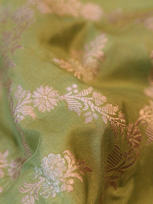 Signoraa Green Silk Gold Zari Jaal Fabric – PMT012329