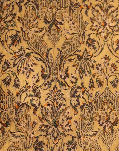 Signoraa Beige Satin Silk Kirkham Meenakari Weaving Fabric – PMT010638