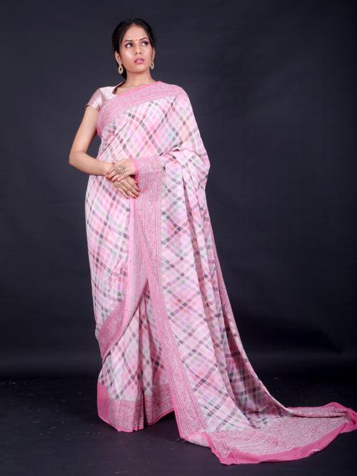 Signoraa Pink Georgette Zari Saree – EMB03241