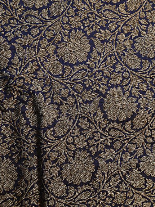 Signoraa Navy Blue Silk Gold Jaal Weaving Fabric – PMT012413