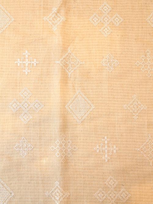 Signoraa Beige Tussar Zari Thread Embroidery Fabric – PMT012484