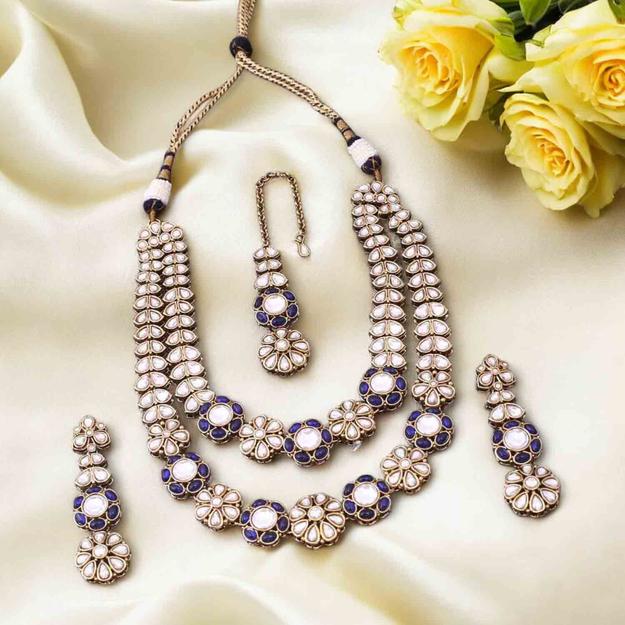 Navy Jaine Kundan Jewellery Set