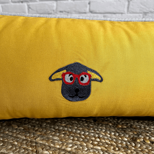 PoochMate OAK 3.0 :  Nerdy Doggies Mustard & Grey Bolster Dog Bed : Small