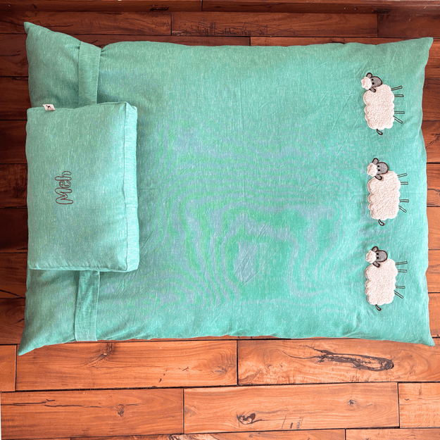 PoochMate Sage Green Cotton Sheep Flat Dog Bed Cover