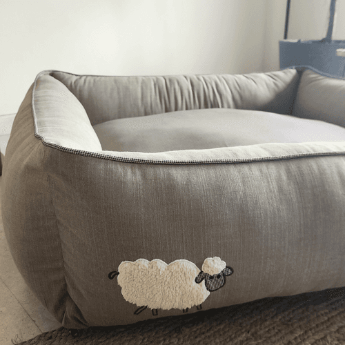 PoochMate Sawdust Linen & Herringbone Sheep Bolster Dog Bed