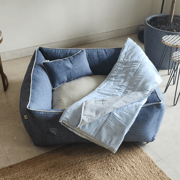 PoochMate Blue Linen Ginkgo Bedding Set