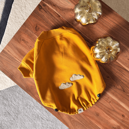 PoochMate Mustard Dog Sweatshirt with Sherpa Cloud  applique