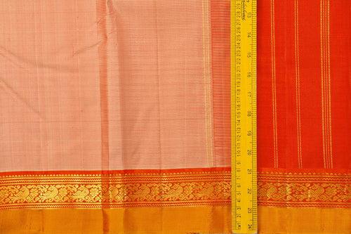 Beige And Red Kanchipuram Silk Saree With Medium Border Handwoven Pure Silk For Festive Wear PV J 435