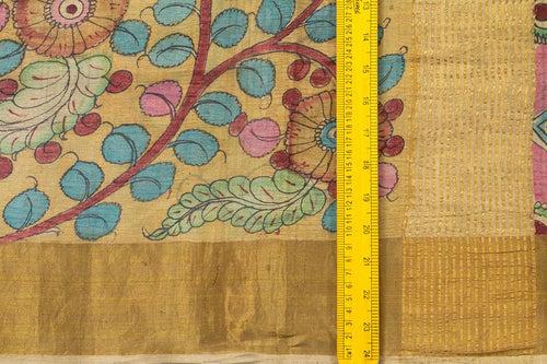 Beige Kalamkari Tussar Silk Saree Handpainted Floral And Peacock Patterns Organic Vegetable Dyes PT K VSR 111