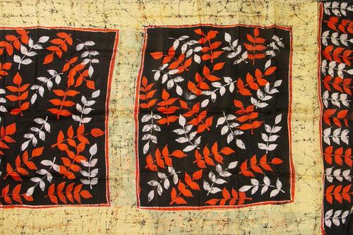 Black And Beige Lightweight Batik Silk Saree Handwoven Pure Silk For Office Wear PB 323