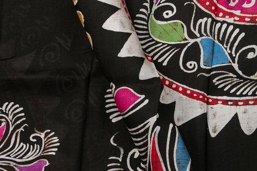 Black Borderless Lightweight Batik Silk Saree Handwoven Pure Silk For Office Wear PB 324