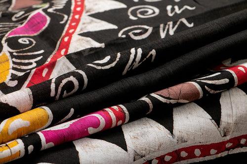 Black Borderless Lightweight Batik Silk Saree Handwoven Pure Silk For Office Wear PB 324