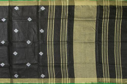 Black Linen Saree With Embroidery And Gold Zari Border PL 2039