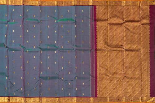 Blue And Magenta Kanchipuram Silk Saree With Medium Border Handwoven Pure Silk For Festive Wear PV J 560