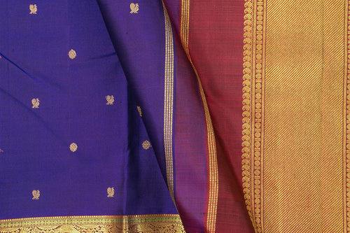 Blue And Maroon Kanchipuram Silk Saree With Small Border Handwoven Pure Silk For Wedding Wear PV NYC 1031