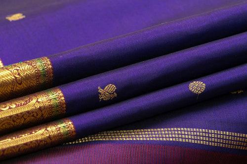 Blue And Maroon Kanchipuram Silk Saree With Small Border Handwoven Pure Silk For Wedding Wear PV NYC 1031