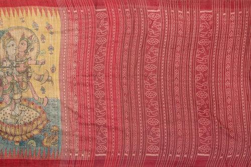 Blue And Pink Kalamkari Gicha Tussar Silk Saree Handpainted Krishna Leela Patterns Organic Vegetable Dyes PT K VSR 121