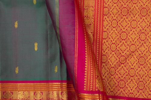 Blue And Pink Kanchipuram Silk Saree With Short Border Handwoven Pure Silk For Festive Wear PV J 400