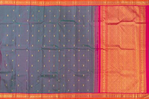 Blue And Pink Kanchipuram Silk Saree With Short Border Handwoven Pure Silk For Festive Wear PV J 400