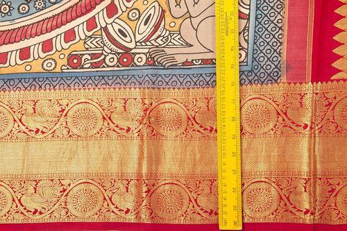 Blue And Red Handpainted Kalamkari Kanchipuram Silk Saree Musical Ganesha Theme Pure Zari PV SRK KK 104