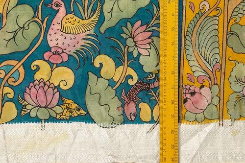 Blue And Yellow Floral Handpainted Kalamkari Mangalgiri Silk Saree Organic Dyes For Office Wear PKMS 68