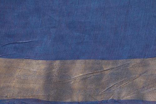 Blue Linen Saree With Embroidery And Silver Zari Border PL 2051