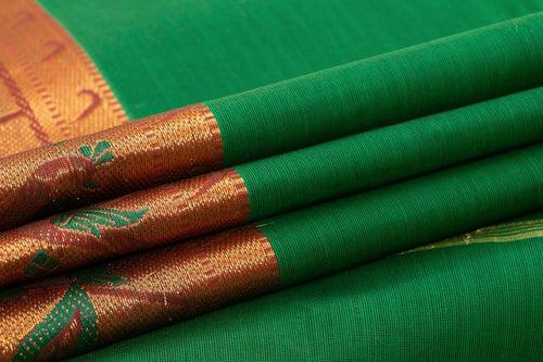 Bottle Green Kanchi Cotton Saree With Zari Border For Office Wear PV NYC KC 1082