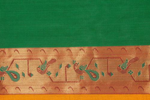 Bottle Green Kanchi Cotton Saree With Zari Border For Office Wear PV NYC KC 1082