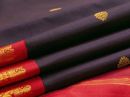 Brown And Red Kanchipuram Silk Saree With Small Border Handwoven Pure Silk For Wedding Wear PV NYC 1040