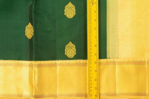 Green And Beige Kanchipuram Silk Saree With Gold floral motifs And Medium Border Handwoven Pure Silk For Wedding Wear PV 2032