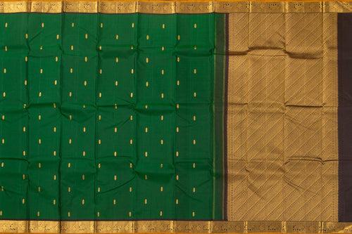 Green And Brown Kanchipuram Silk Saree With Medium Border Handwoven Pure Silk For Festive Wear PV J 556