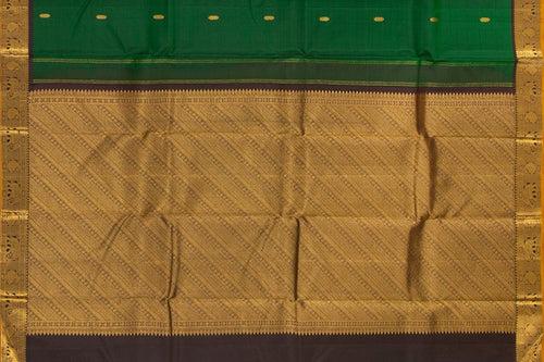 Green And Brown Kanchipuram Silk Saree With Medium Border Handwoven Pure Silk For Festive Wear PV J 556