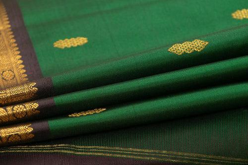 Green And Brown Kanchipuram Silk Saree With Medium Border Handwoven Pure Silk For Festive Wear PV J 556